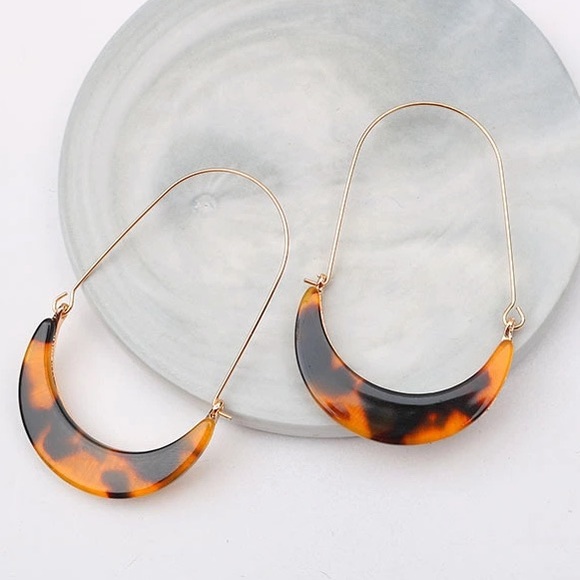 boutique Jewelry - Katrina Tan Tortoise Acrylic Crescent Drop Earring